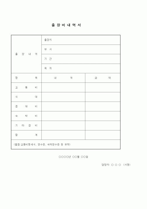 (세무/회계)출장비내역서
