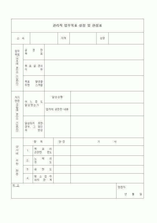 (경영)관리직 업무목표 설정 및 판정표1