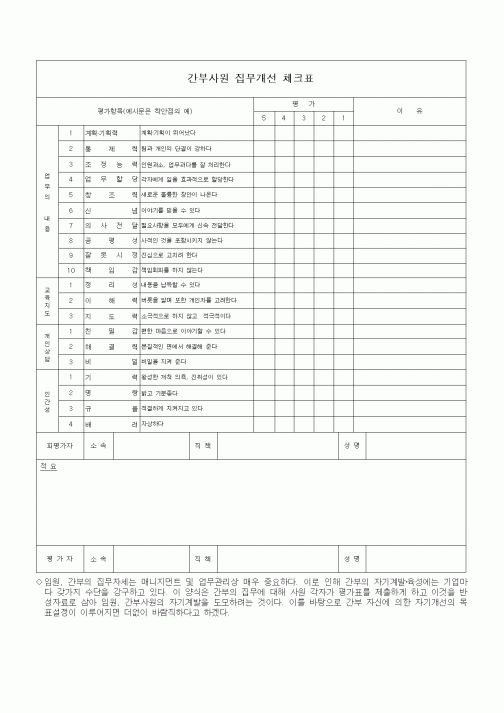 (경영)간부사원 집무개선 체크표