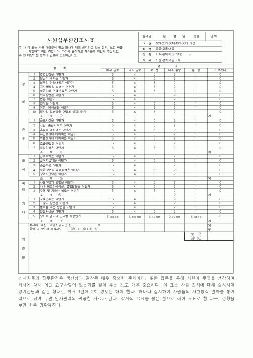 (경영)사원집무환경조사표
