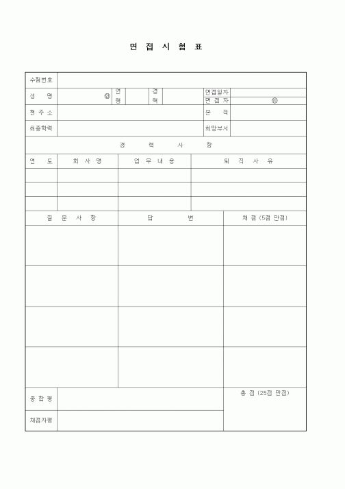 (인사/노무)면접시험표1