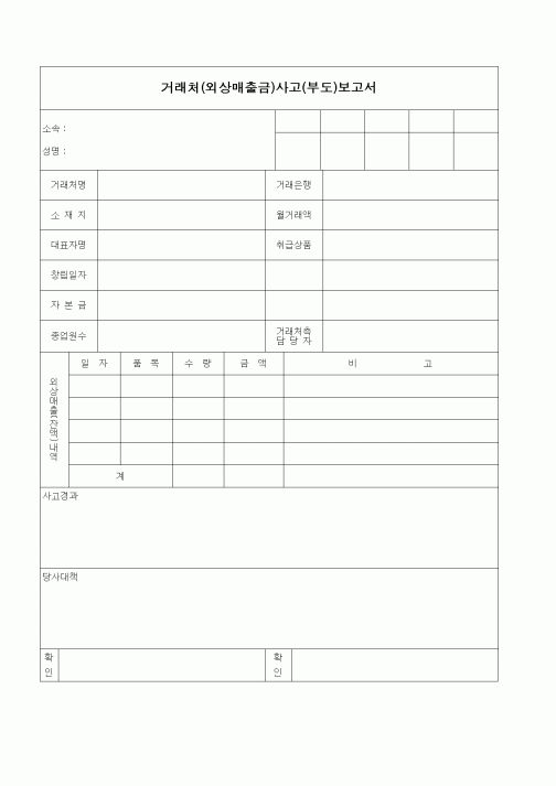 (총무)거래처(외상매출금)사고(부도)보고서
