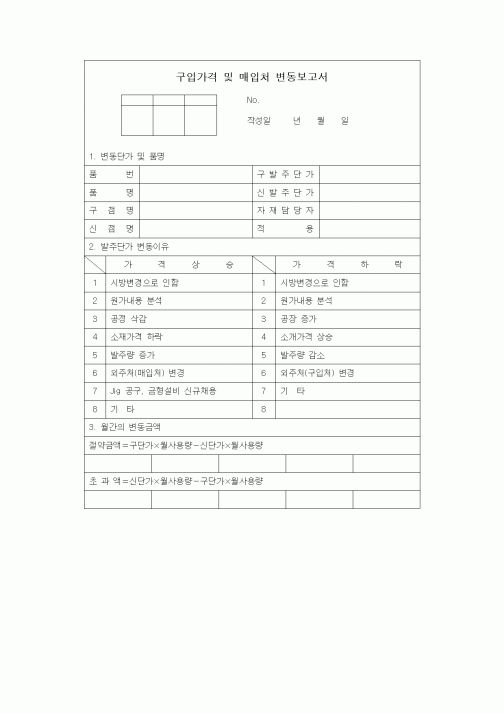 (구매/외주서식)구입가격 및 매입처 변동보고서