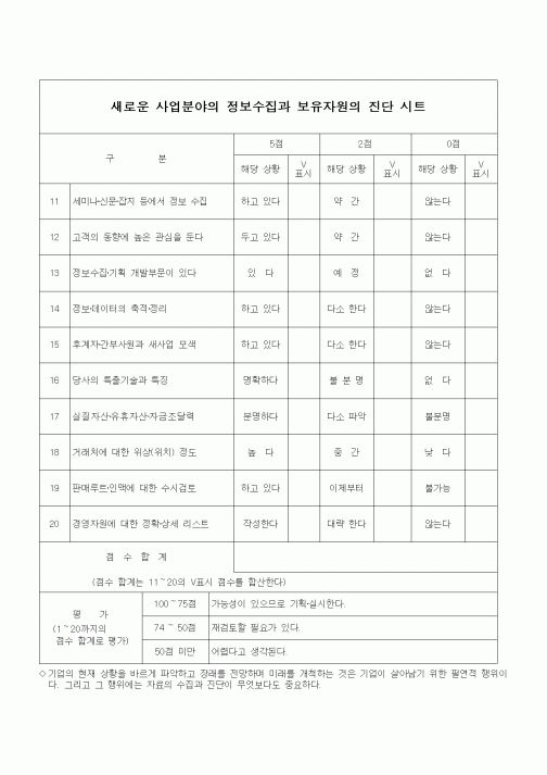 (경영)새로운 사업분야의 정보수집과 보유자원의 진단 시트