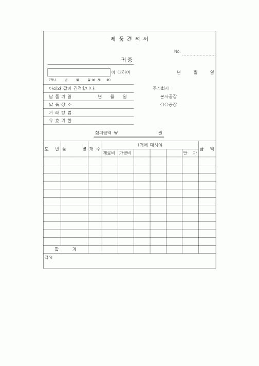 (구매/외주서식)제품견적서