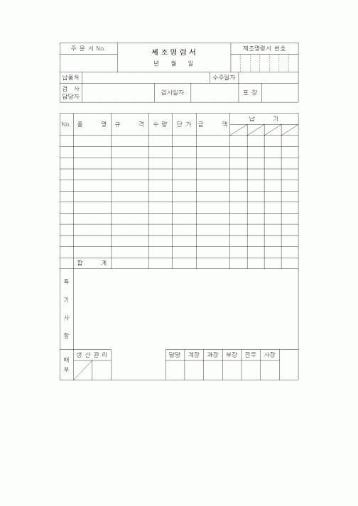 (제조/생산)제조명령서