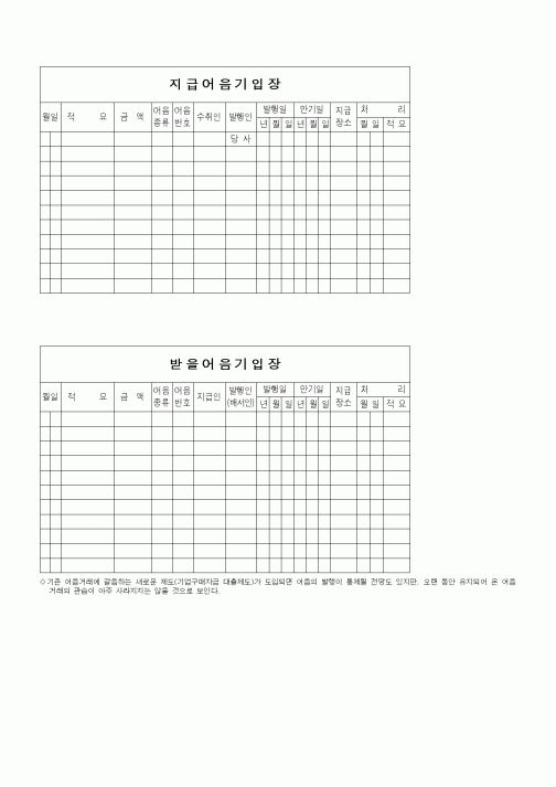 (세무/회계)받을어음, 지급어음 기입장