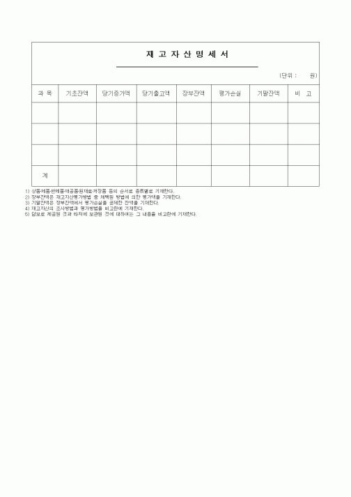 (세무/회계)재고자산명세서