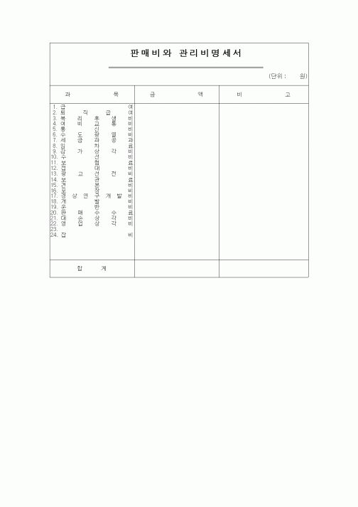 (세무/회계)판매비와 관리비명세서