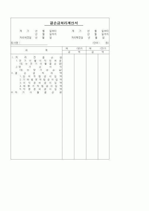 (세무/회계)결손금처리계산서2