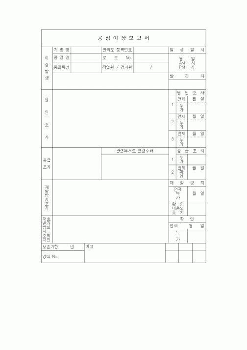 (제조/생산)공정이상보고서