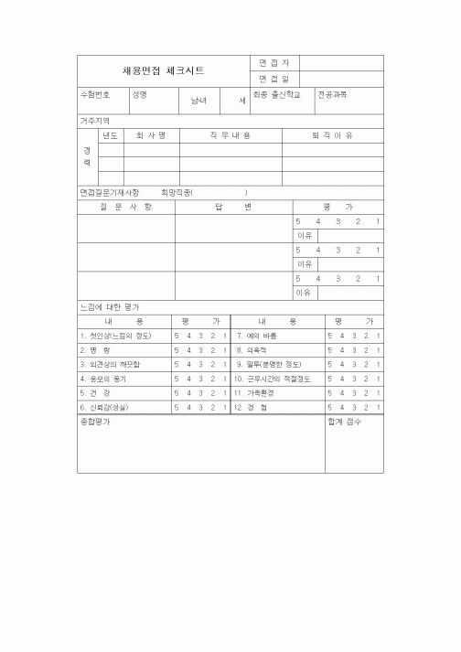 (인사/노무)채용면접 체크시트3