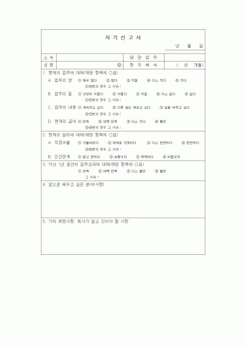 (인사/노무)자기신고서5