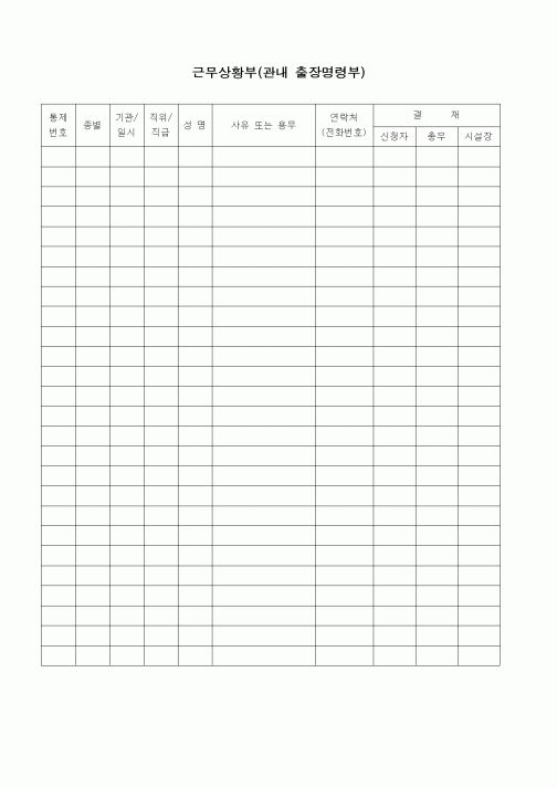 (특수/보육/유치원)근무상황부(관내 출장명령부)