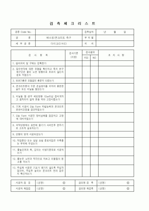 (품질관리)검측체크리스트(배수공.콘크리트 측구)