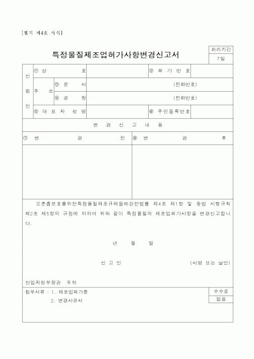 (산업지원부)특정물질제조업허가사항변경신고서