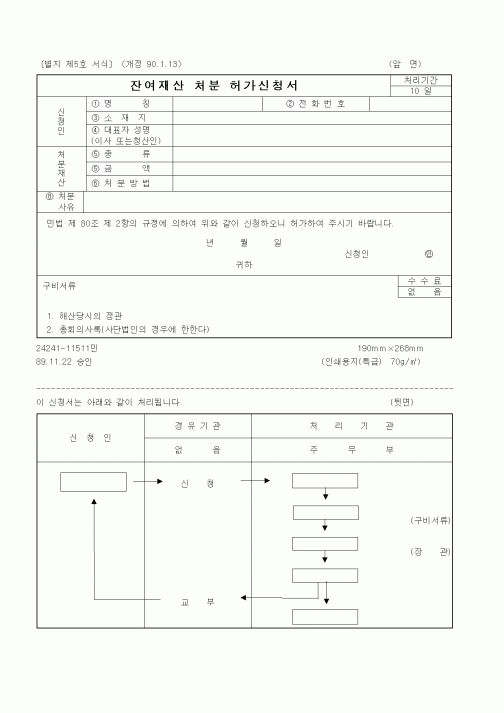 (기타행정서식)잔여재산 처분 허가신청서1