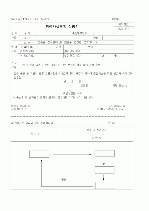 (국방부)참전사실확인 신청서1
