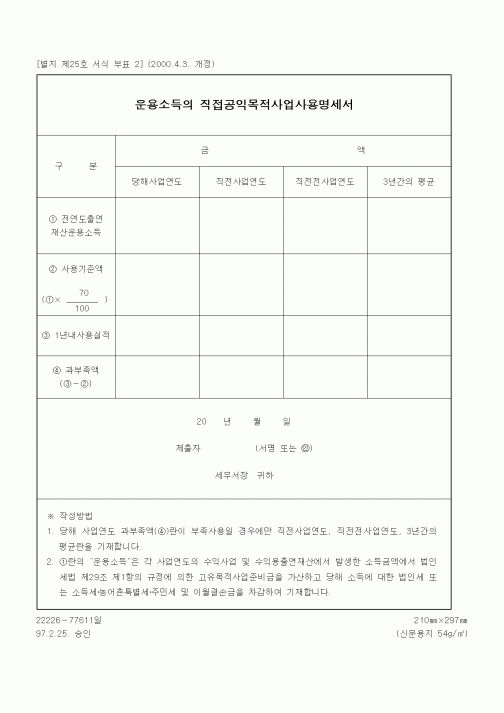 (세무/회계)운용소득의 직접공익목적사업사용명세서
