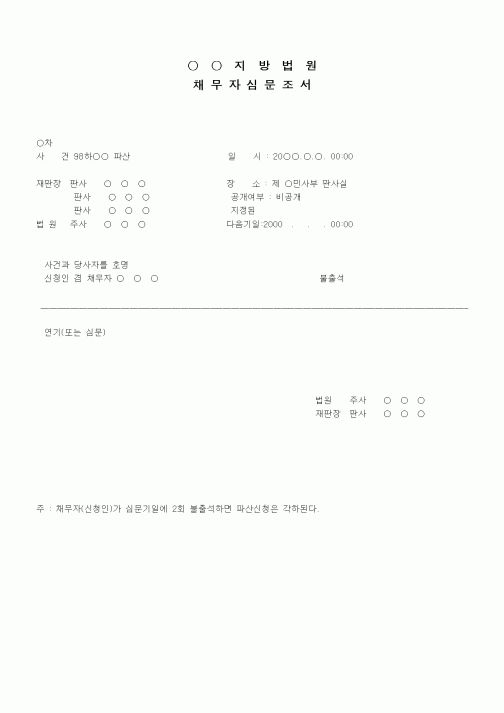 (채권/채무)채무자 심문조서