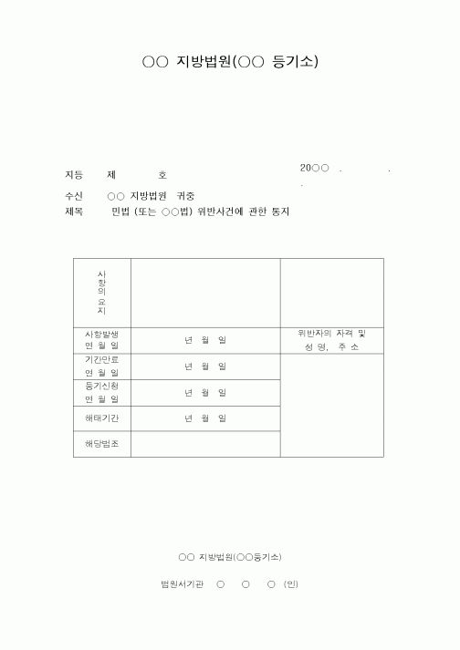 (법규/규정)등기해태통지서 양식