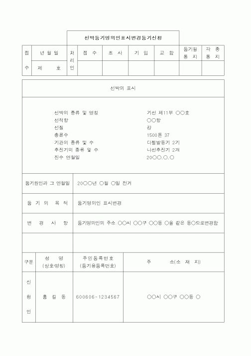 (해양수산부)선박등기명의인표시변경등기신청서