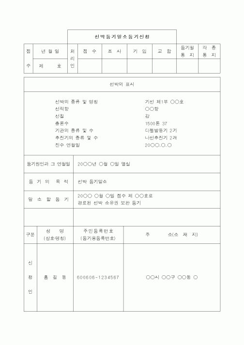 (해양수산부)선박등기말소등기신청서