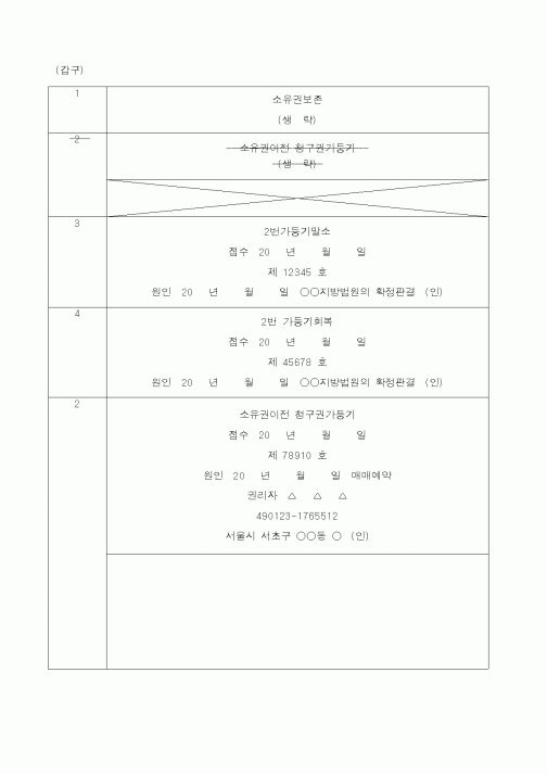 (법규/규정)토지소유권이전청구권가등기말소회복등기신청서1