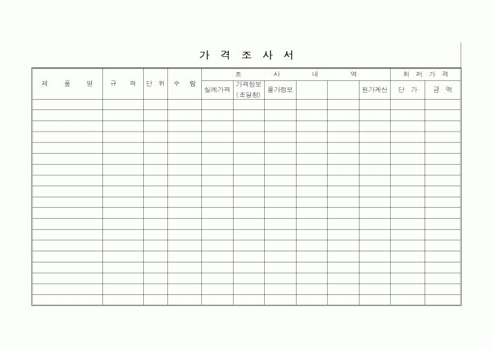 (구매/외주서식)가격조사서