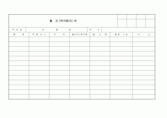 (제조/생산)출고(지시창고)서