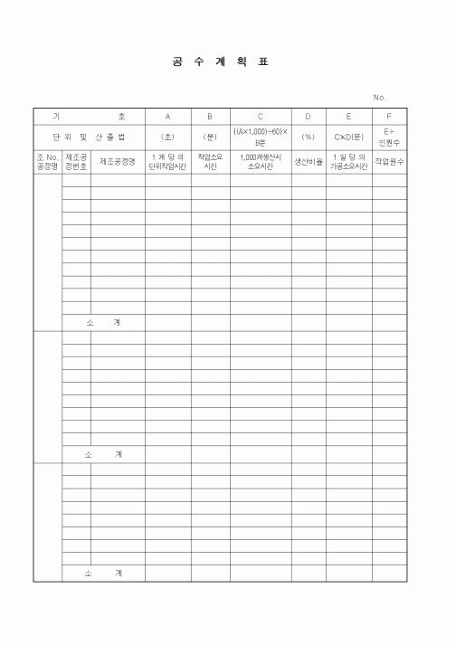 (제조/생산)공수계획표2