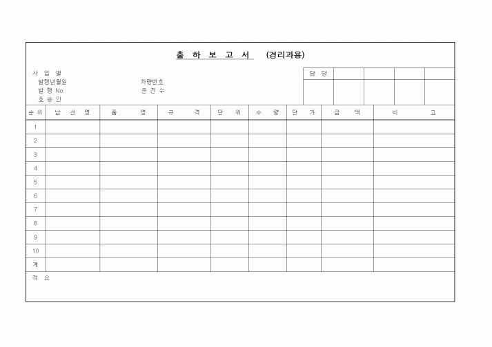 (세무/회계)출하보고서(경리과용)