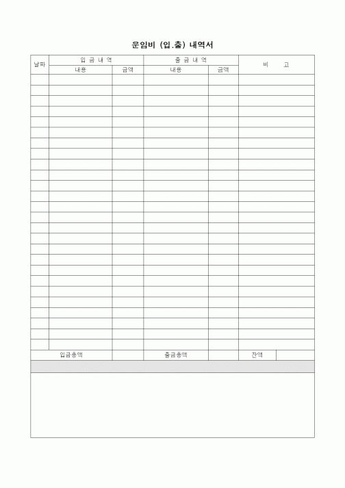 (세무/회계)운임비 (입.출) 내역서