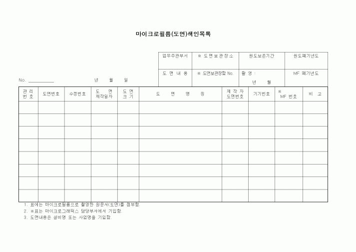 (제조/생산)마이크로필름(도면)색인목록