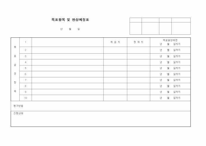 (제조/생산)목표항목 및 완성예정표1