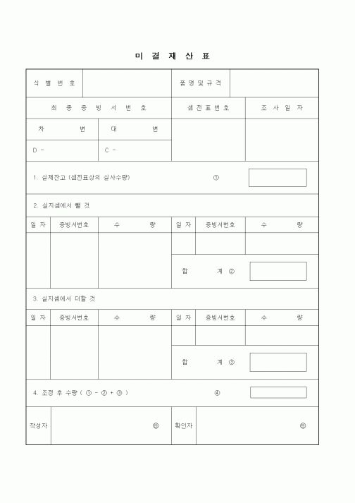 (은행/금융)미결재산표