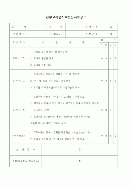 (인사/노무)간부고시응시추천심사평정표3