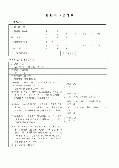 (생활민원)민원조사분석표