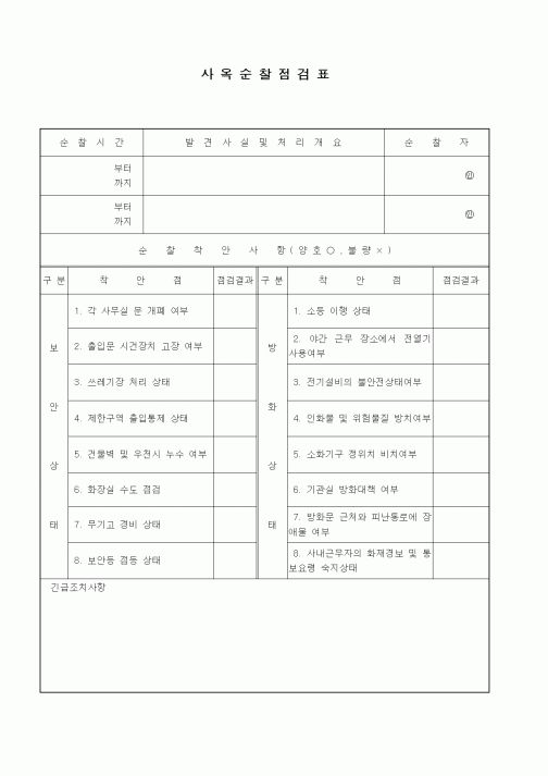 (총무)사옥 순찰 점검표