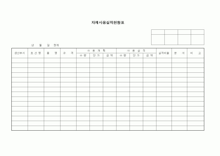 자재사용실적현황표