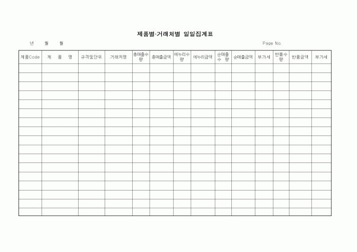 (구매/외주서식)제품별거래처별 일일집계표