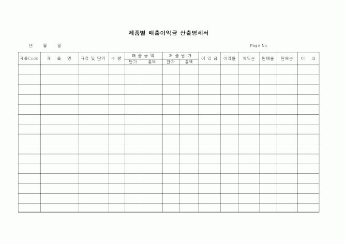 (판매/영업)제품별 매출이익금 산출명세서