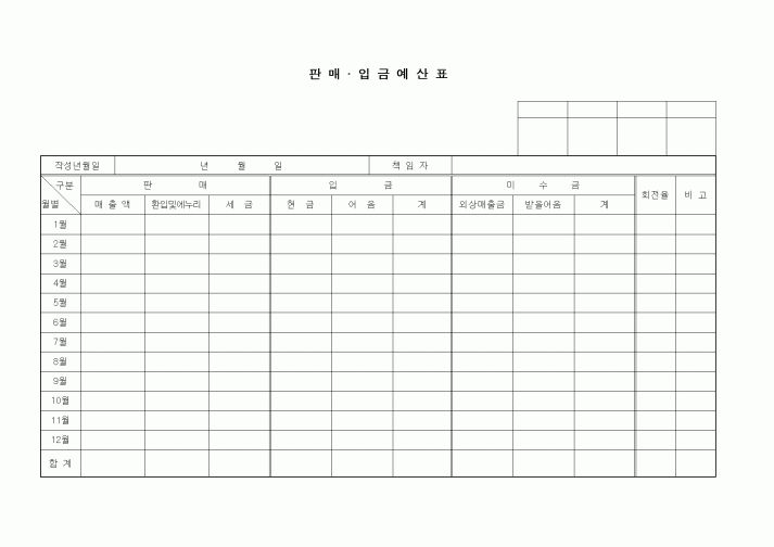 (판매/영업)판매 입금예산표