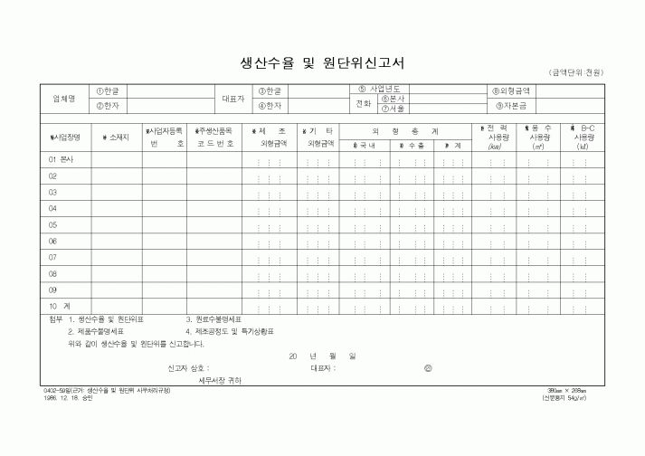 (총무)생산수율 및 원단위신고서
