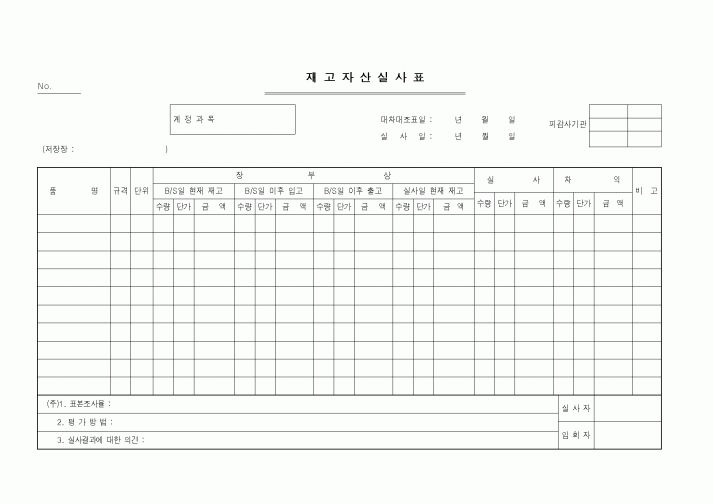 (세무/회계)재고자산실사표