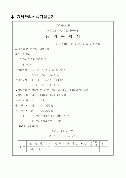 (채권/채무)강제경매신청기입등기