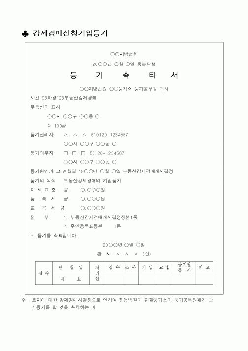 (채권/채무)강제경매신철기입등기