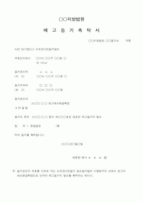 (민사소송)예고등기말소(원고패소)