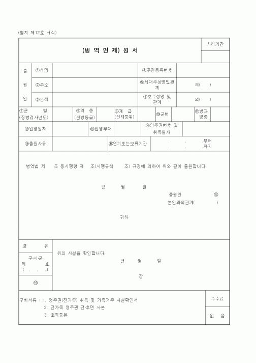 (병무청)병역면제 원서