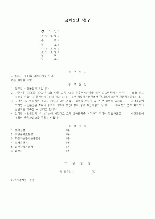 (가사)금치산선고취소의 청구서